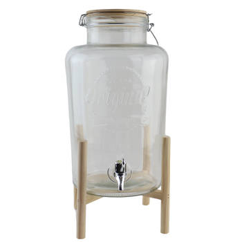 OTIX Drankdispenser - 8L - Limonadetap - met Kraantje - Glas - met Standaard - 26x21x46,5cm - Glas - Hout