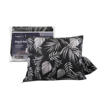 HappyBed Black leaves 60x70 - kussensloop set 2 stuks - 100% microvezel - Met rits sluiting