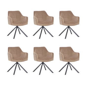 Bronx71 Velvet eetkamerstoel Furtado draaibaar taupe - Eetkamerstoelen set van 6.