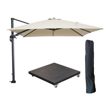 Garden Impressions Hawaii zweefparasol 300x300 cm carbon black / ecru met 90kg verrijdbare parasolvoet en parasolhoes