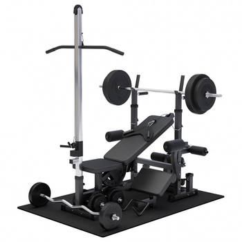 Gorilla Sports Fitnessbank Zwart Met Gewichten 100 kg - Lat Pulley - Puzzelmat - Complete Set Kunststof