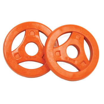 Tunturi Aerobic Halterschijven - Halter gewichten - 2x 0.5 kg - 30mm - Oranje - incl. gratis fitness app