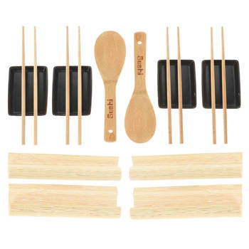 14-delige sushi serveer set voor 4 personen - keramiek - zwart - Bordjes