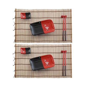 10-delige sushi serveer set keramiek voor 2 personen zwart/rood - Bordjes