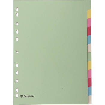 Pergamy tabbladen ft A4, 11-gaatsperforatie, karton, geassorteerde pastelkleuren, 12 tabs 25 stuks