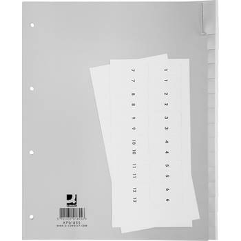 Q-CONNECT neutrale tabbladen, A4, PP, 15 tabs, grijs 25 stuks