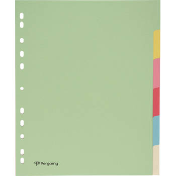 Pergamy tabbladen ft A4 maxi, 11-gaatsperforatie, karton, geassorteerde pastelkleuren, 6 tabs 50 stuks