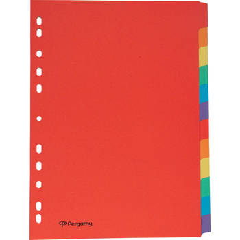 Pergamy tabbladen, ft A4, uit karton, 12 tabs, 11-gaatsperforatie, in geassorteerde kleuren 25 stuks