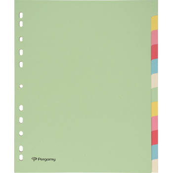 Pergamy tabbladen ft A4 maxi, 11-gaatsperforatie, karton, geassorteerde pastelkleuren, 12 tabs