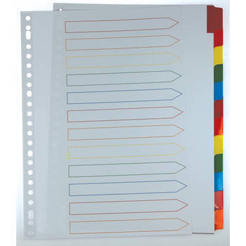 Pergamy tabbladen met indexblad, ft A4, 11-gaatsperforatie, geassorteerde kleuren, 12 tabs 25 stuks