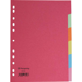 Pergamy tabbladen ft A4, 11-gaatsperforatie, extra sterk karton, geassorteerde kleuren, 6 tabs 50 stuks