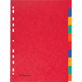 Pergamy tabbladen ft A4, 11-gaatsperforatie, stevig karton, geassorteerde kleuren, 10 tabs 25 stuks