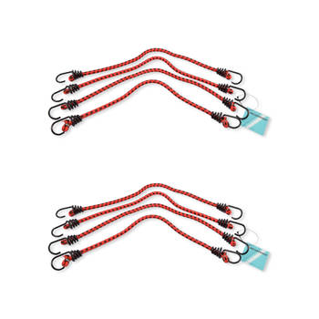 Rode Snelbinders Set - Elastiek, Metaal, Rubber - 2 Sets (8 Stuks) - 45cm Lengte - Voor Veilig Fietsvervoer