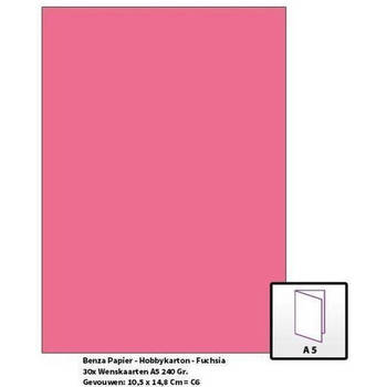 Benza Papier - Gekleurd Printpapier Hobbykarton 240 Gr. (Gram) A5 - Fuchsia - 30 Stuks (Wenskaarten)
