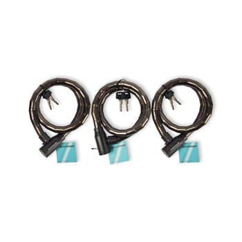 Robust Anti-theft Bicycle Lock Set in Black - 3 Pieces Metal and Plastic Cable Locks - 80cm Long