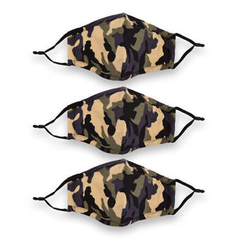 Camouflage Mondkapjes voor Dagelijks Gebruik - Set van 2 - Fashion Bloem - 24cmx15.5cm - met oorlus wasbaar