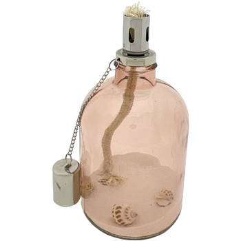 Deco olielamp - Met Wit Zand En Schelpen - 22 x 11 cm - Peach