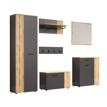 Esteban garderobe opstelling grijs, eik decor.