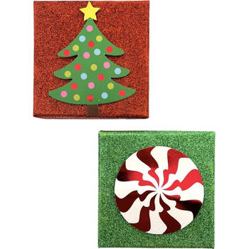 Luxe kerst giftcard geschenkdoos - rood & groen - 10 x 10 x 2,5 cm - 2 Stuks