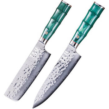 T&M Knives Santokumes Koksmes Kiritsuke en Nikiri Damascus Set Hakmes Incl. Giftbox En Beschermcover