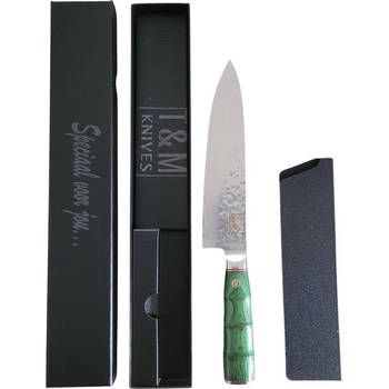 T&M Knives Santokumes Koksmes Damascus Staal Kiritsuke Hakmes Emerald Incl. Giftbox Met Beschermcover