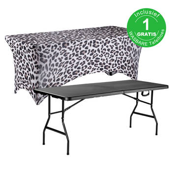 Bardi Zwarte Inklapbare Campingtafel 180x75 cm inclusief Tijger rok