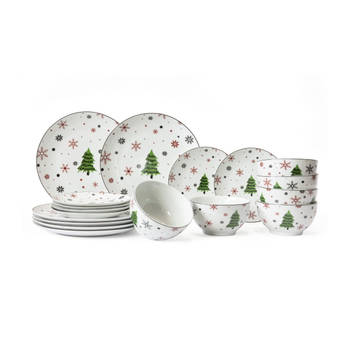 Studio Tavola Kerstservies - Porselein - Rood - 18-delig / 6 personen