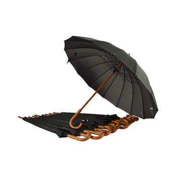 Zwart & Donkergroene Paraplu van Topkwaliteit - Fiber & Polyester, Houten Stok/Handvat, 89cm Lang, ca. 102cm Breed, 10