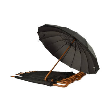 Multipack 9x Grote, Opvouwbare Paraplu: Sterk tegen Storm, Zwart & Donkergroen - Houten Kenmerken, 89cm Lengte, ca.