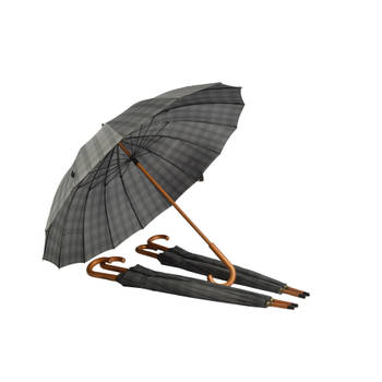 Grijze Geruite Stormparaplu's 5 Stuks - Voor Volwassenen, Opvouwbaar, Lengte 89cm, Breedte 102cm - Perfect voor