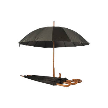 4x Bescherming tegen Regen met 16 Banen - Grote Opvouwbare Paraplu - Zwart & Donkergroen - 89cm x 102cm - Houten stok