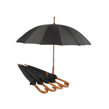 Compacte Bescherming: 6x Zwart-Witte Paraplu's met Houten Stok - Duurzaam en Opvouwbaar - Voor Volwassenen & Unisex -