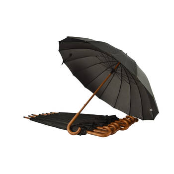 Robuuste Stormparaplu Set van 8 - Grote Opvouwbare Paraplu's in Zwart & Donkergroen, 16 Banen - Houten Stok & Haak -