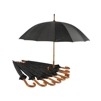 10x Stevige Paraplu's voor Maximale Bescherming - Zwart met Witte Streepjes - Met Houten Handvat - 102cm Diameter
