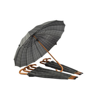 Solide Grijze Grote Paraplu - Opvouwbaar - 8 Stuks - Houten Stok en Handvat - Voor Volwassenen & Unisex - Lengte: 89cm -