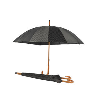 Set Van 3 Handige Zwarte Paraplu's Met Houten Stok En Haak - Geschikt Voor Volwassenen - 16 Banen