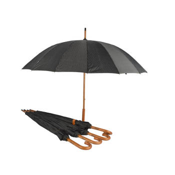 Duurzame Zwarte met witte streepjes Paraplu's - 5 Stuks, Fiber en Polyester, Houten Stok - 16 banen - Voor Volwassenen