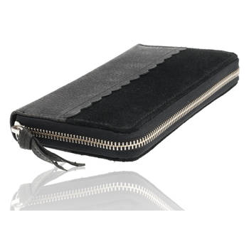 Women's Leather Wallet with Zipper RFID Protection Black Leather Wallet 20x10x2.5cm 12 Card Slots, Cash & Coin