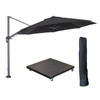 Garden Impressions Hawaii zweefparasol Ø350 cm carbon black / zwart met 90kg verrijdbare parasolvoet en parasolhoes