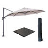 Garden Impressions Hawaii zweefparasol Ø350 cm carbon black / zand met 90kg black polished parasolvoet en parasolhoes