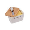 White & Beige Butter Holder Ceramic Butter Dish with Eco-Friendly Bamboo Lid 715g Weight With Stainless Steel