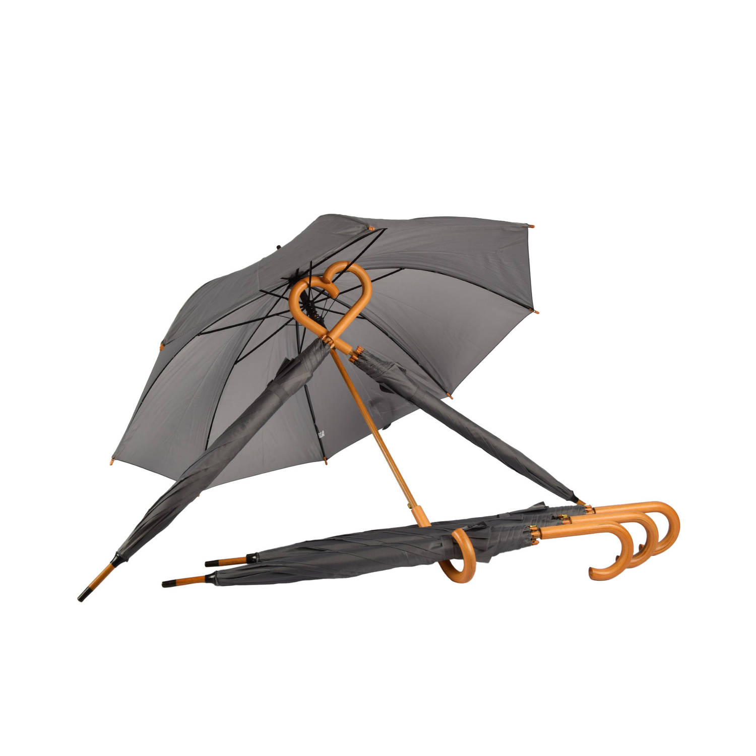Grijze Paraplu's met Houten Handvat - Set van 6 - Opvouwbaar - Windproof - Geïnspireerd door HRH Kate Middleton | 98cm Diameter