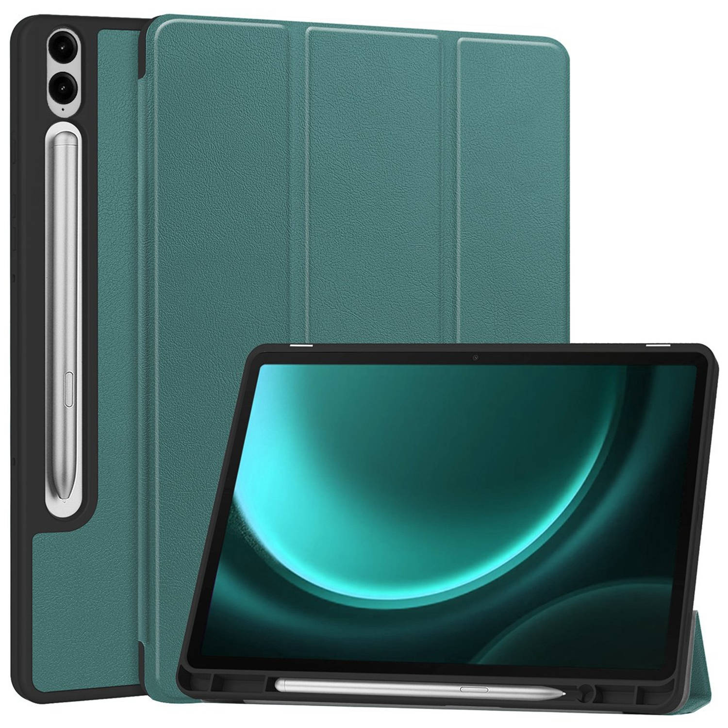 Hoesje Geschikt voor Samsung Galaxy Tab S9 FE Plus Hoes Case Tablet Hoesje Tri-fold Met Uitsparing Geschikt voor S Pen - Hoes Geschikt voor Samsung Tab S9 FE Plus Hoesje Hard Cover