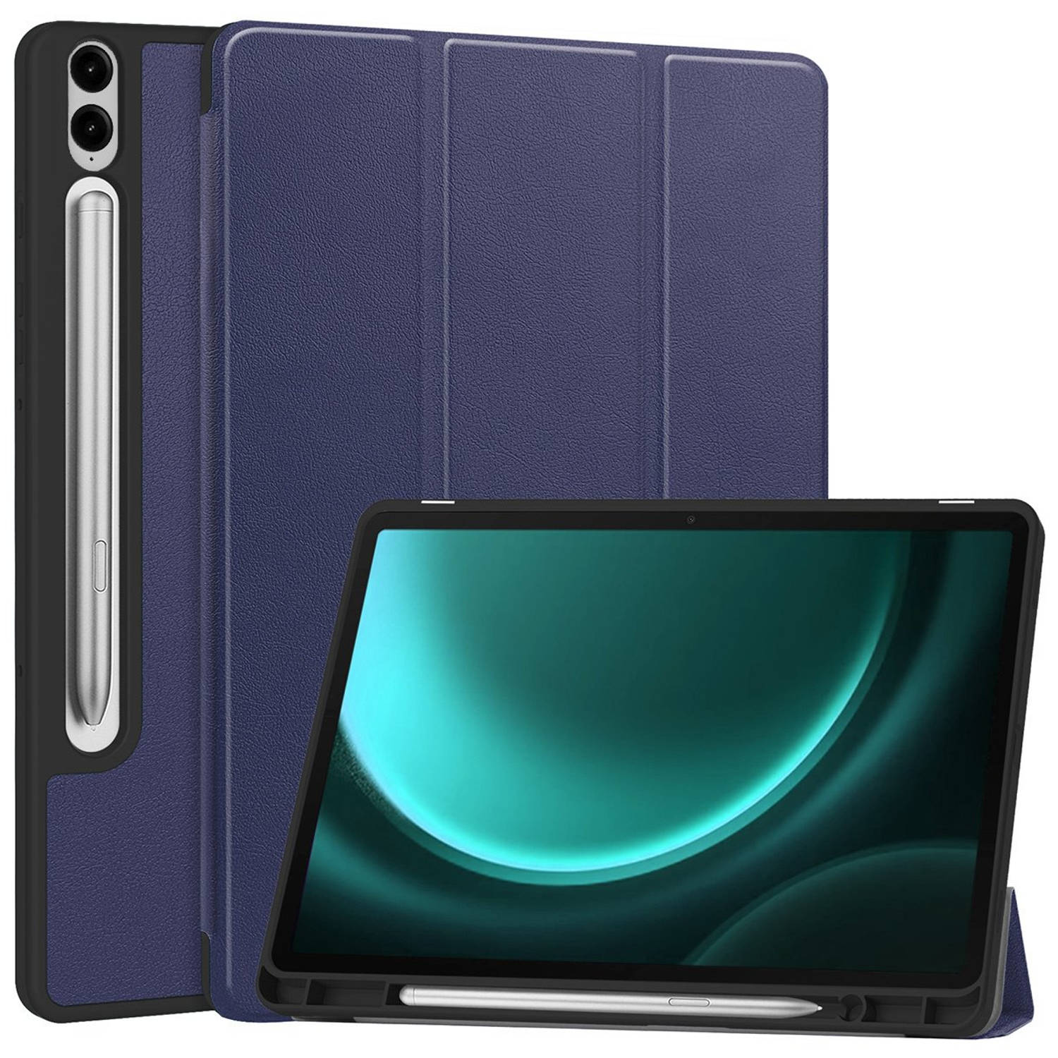 Hoesje Geschikt voor Samsung Galaxy Tab S9 FE Plus Hoes Case Tablet Hoesje Tri-fold Met Uitsparing Geschikt voor S Pen - Hoes Geschikt voor Samsung Tab S9 FE Plus Hoesje Hard Cover