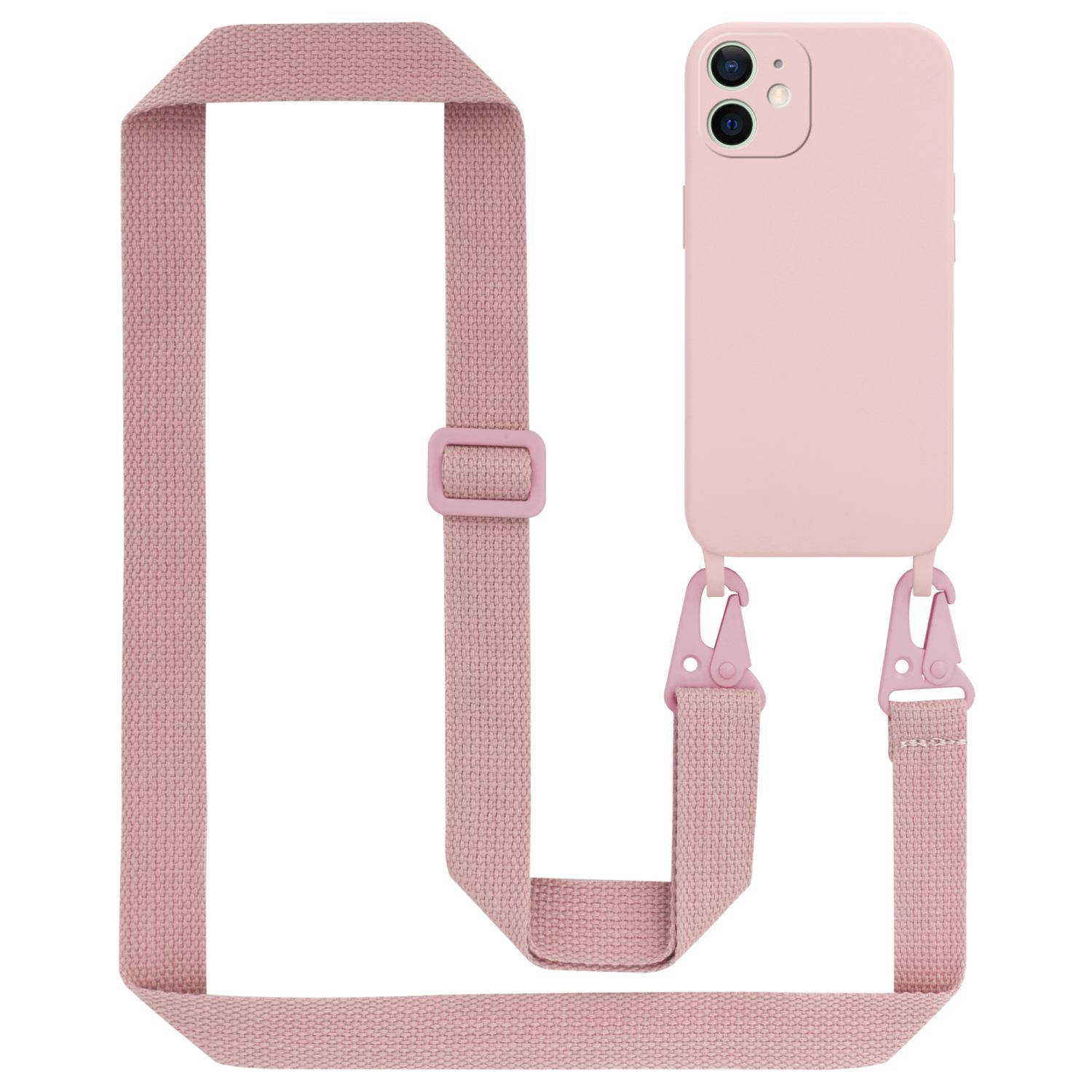 Cadorabo Mobiele telefoon ketting voor Apple iPhone 12 MINI in LIQUID ROZE - Silicone beschermhoes met lengte verstelbare koord riem