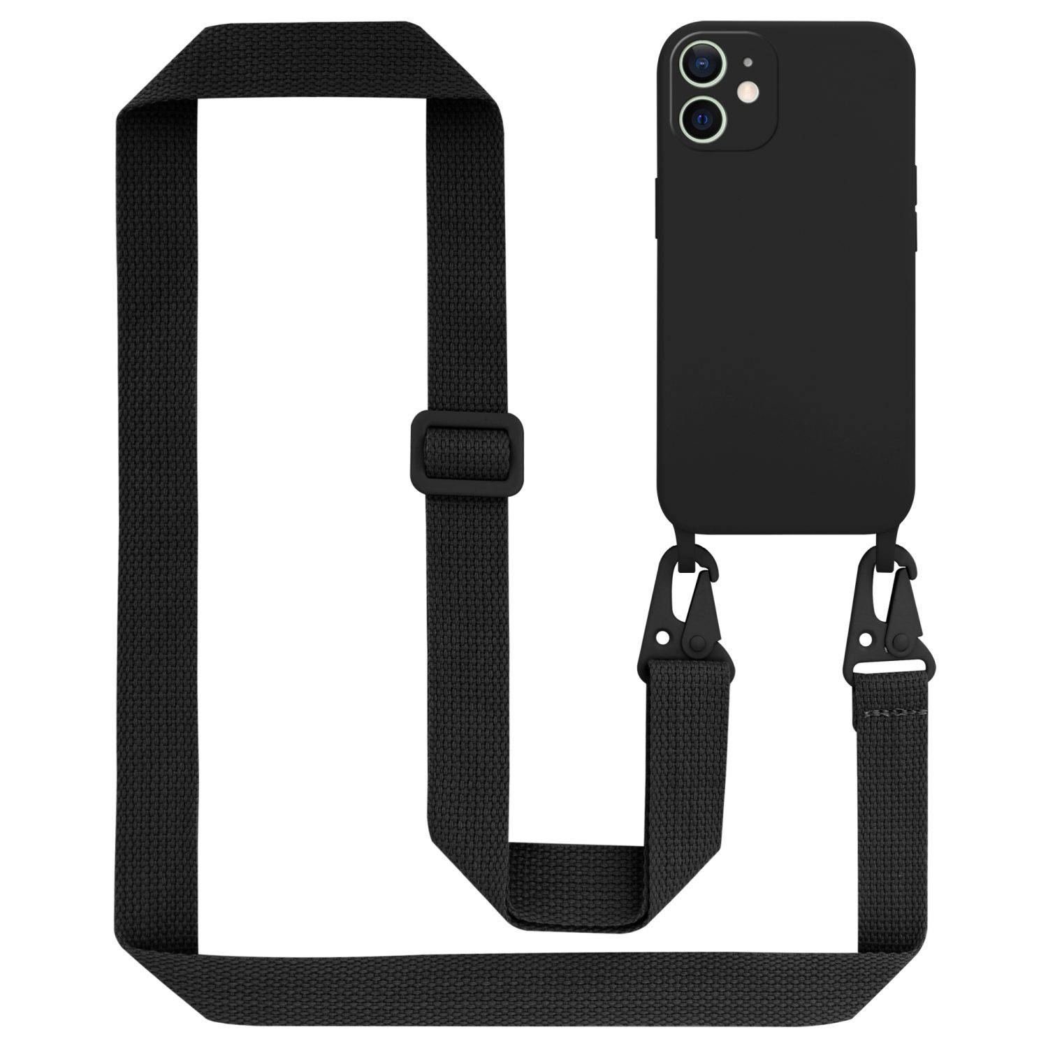 Cadorabo Mobiele telefoon ketting voor Apple iPhone 12 MINI in LIQUID ZWART - Silicone beschermhoes met lengte verstelbare koord riem