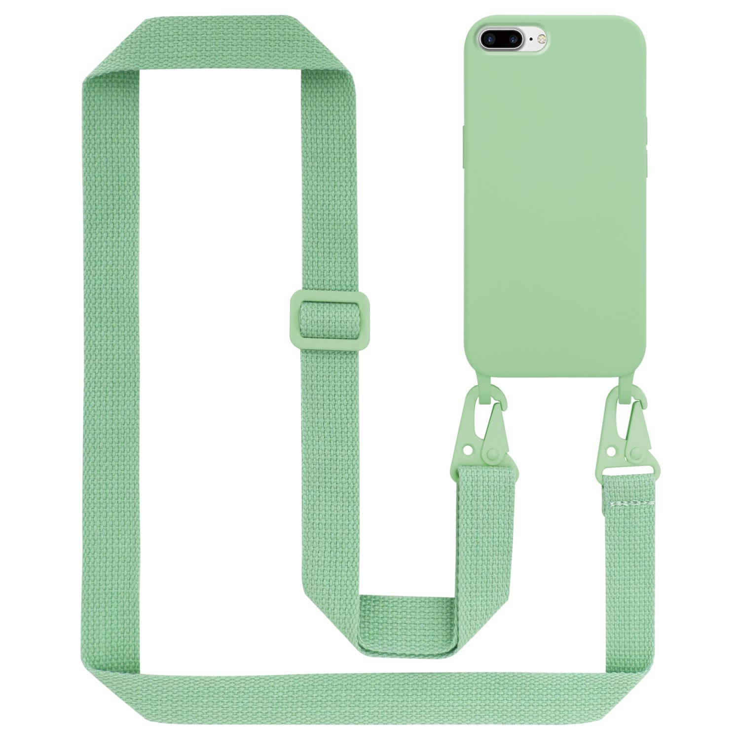 Cadorabo Mobiele telefoon ketting voor Apple iPhone 7 PLUS / 7S PLUS / 8 PLUS in LIQUID LICHT GROEN - Silicone beschermhoes met lengte verstelbare koord riem