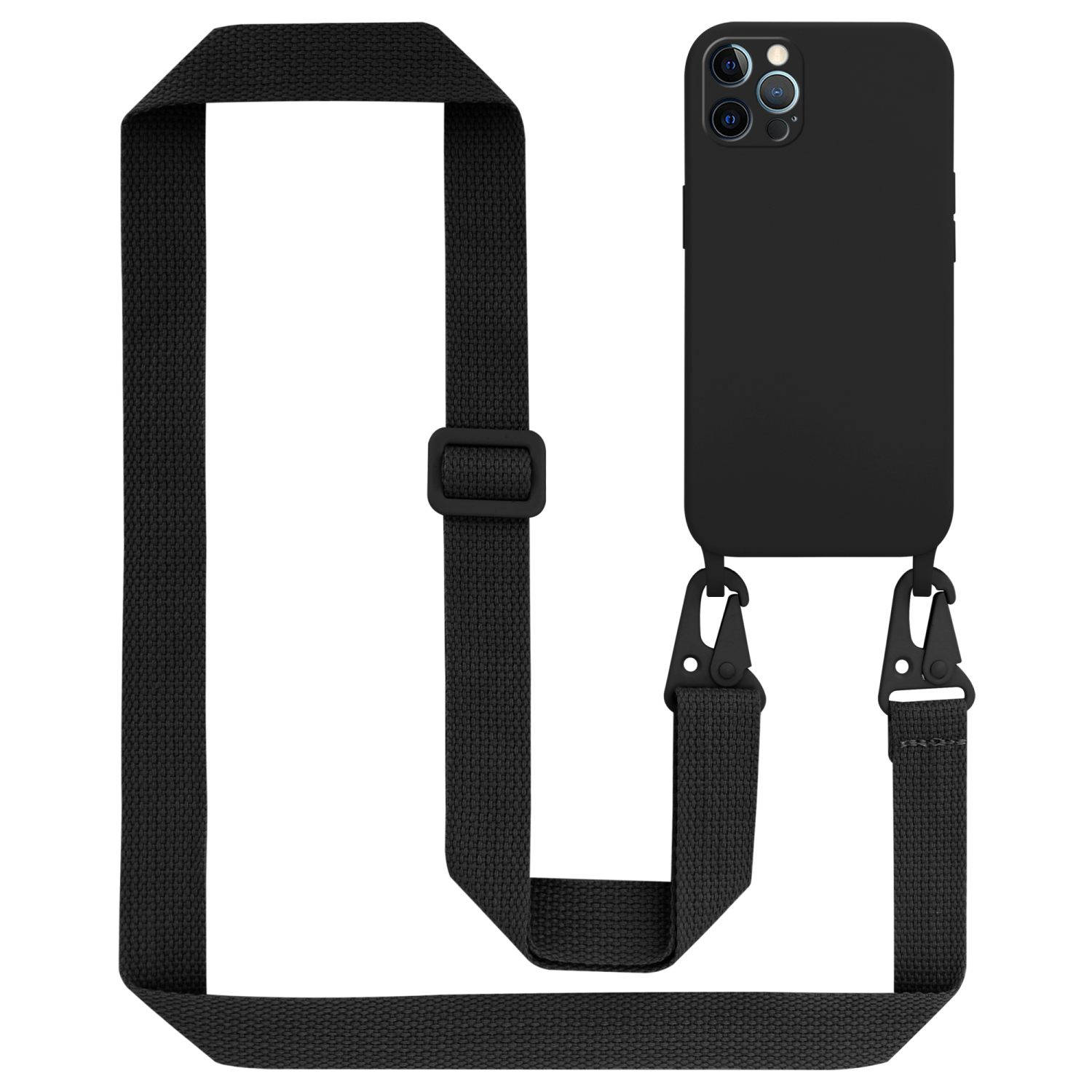 Cadorabo Mobiele telefoon ketting voor Apple iPhone 12 PRO MAX in LIQUID ZWART - Silicone beschermhoes met lengte verstelbare koord riem