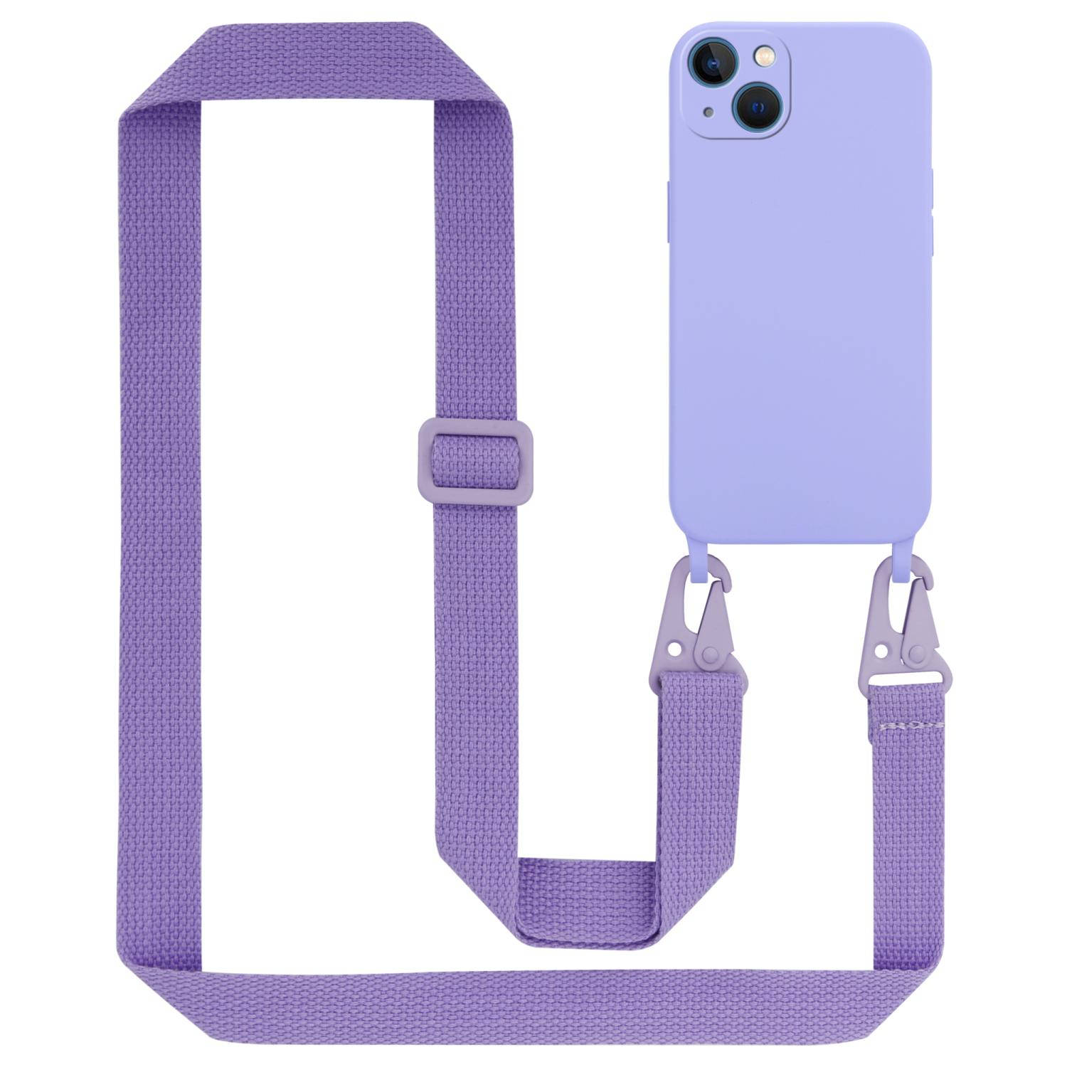 Cadorabo Mobiele telefoon ketting voor Apple iPhone 13 in LIQUID LICHT PAARS - Silicone beschermhoes met lengte verstelbare koord riem