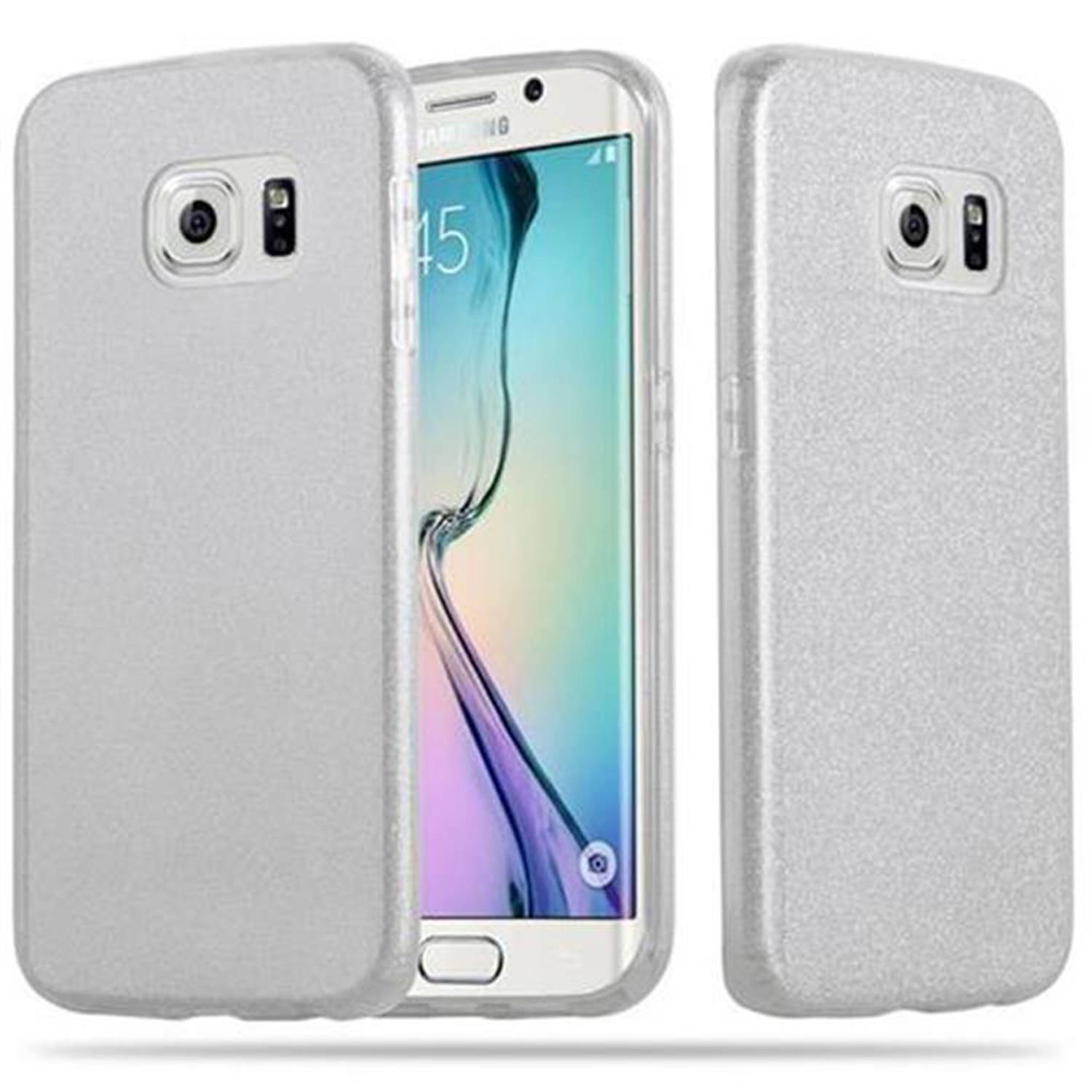 Cadorabo Hoesje voor Samsung Galaxy S6 EDGE in STAR STOF ZILVER - TPU Silicone en hard case beschermhoes in glitter design